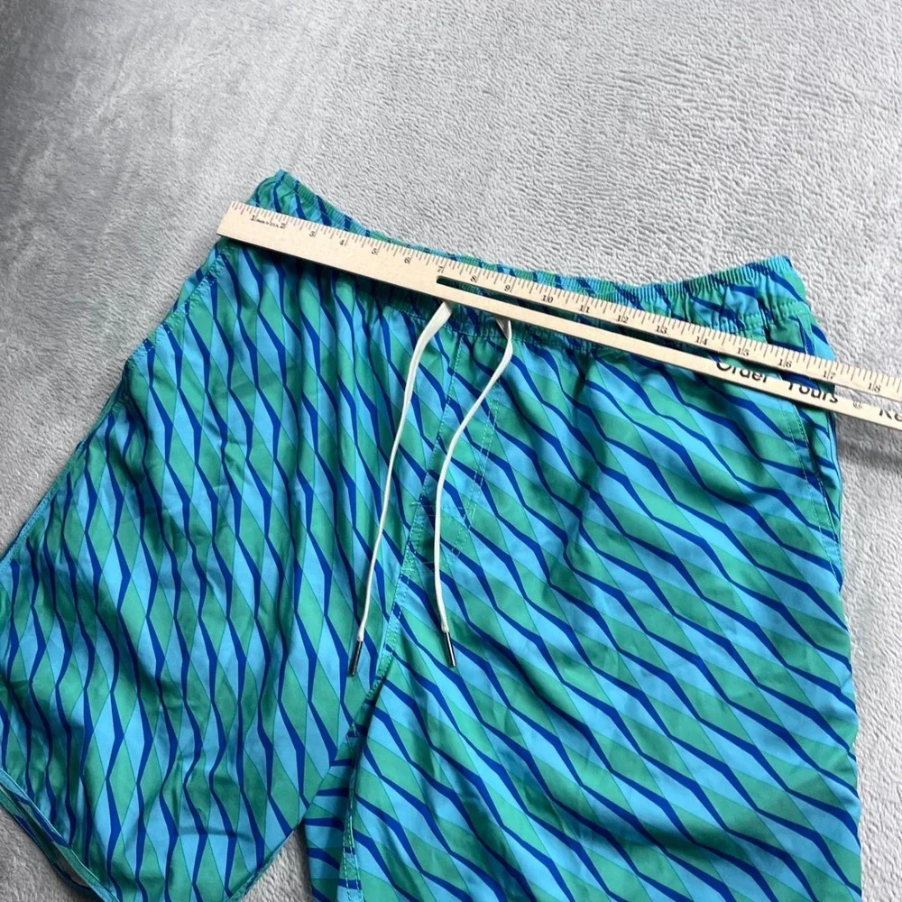 Fair Harbor Mens Blue Teal Geometric Swim Trunks Board Shorts XL 7 Inch Inseam